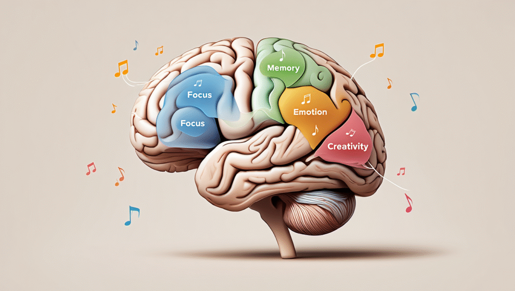 Benefici della Musica Classica: Cosa Dice la Scienza LDF-BLOG Infografica delle aree cerebrali attivate dalla musica classica - benefici della musica classica sulla concentrazione e creatività