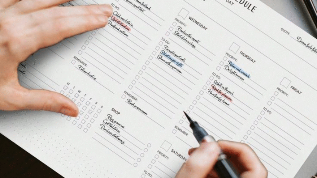 Time Blocking: Costruire la Tua Armatura Anti-Procrastinazione Agenda settimanale organizzata con sezioni lavoro e allenamento - strumento per realizzare obiettivi a lungo termine e sviluppo personale