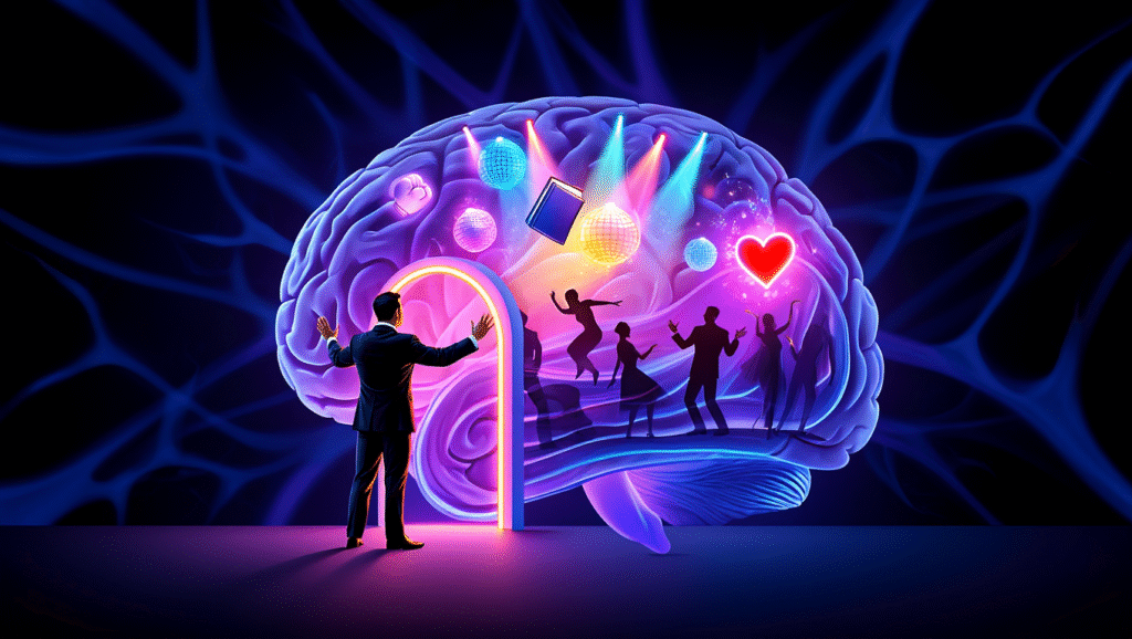Il Filtro Cognitivo: Come la Corteccia Frontale Diventa il Tuo Bodyguard Mentale Neuroscienze attenzione filtro cognitivo - illustrazione cervello come buttafuori mentale che seleziona informazioni utili