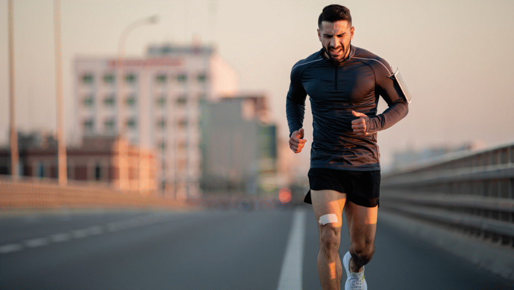 Il Giorno in cui la Mia Disciplina è Diventata il Mio Peggior Nemico Corridore con bendaggio corre nonostante il dolore - overtraining e sindrome da sovrallenamento mentale