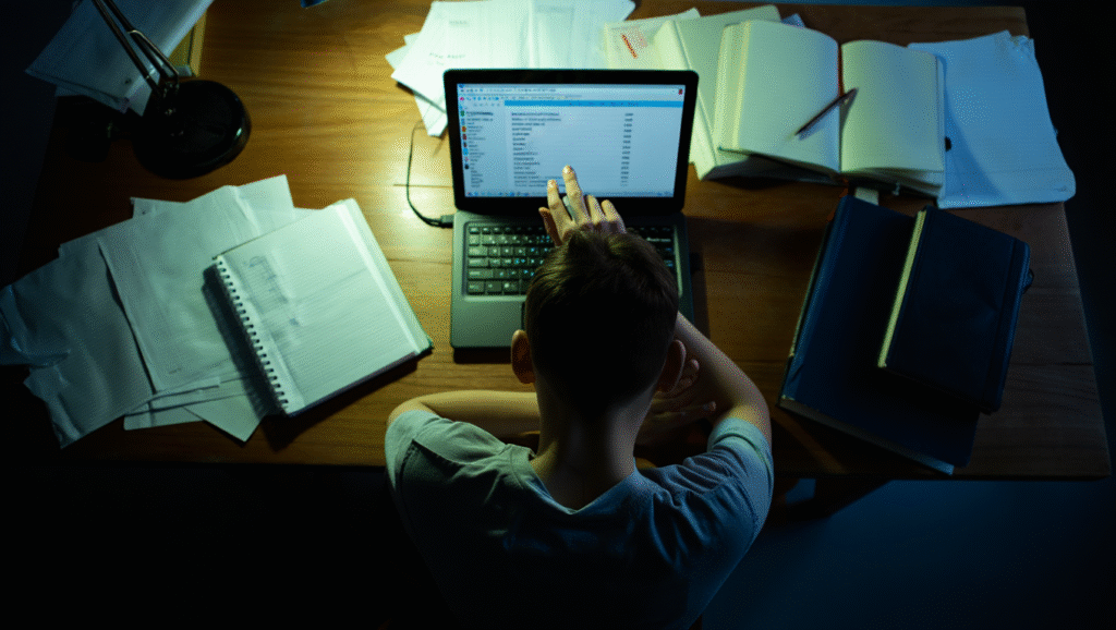 Studente sovraccarico con to-do list da 20 voci - effetti della stanchezza cognitiva su performance mentali