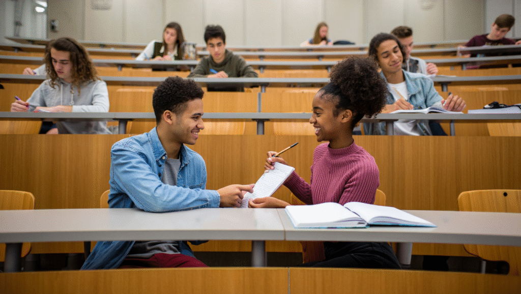 Cooperazione in Ambienti Competitivi: Il Paradosso del Successo Condivisione strategica informazioni: studenti universitari scambiano appunti per collaborazione competitiva in aula