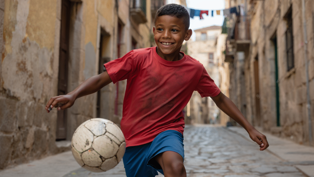 Giovane Cristiano Ronaldo gioca nelle strade di Madeira - dalle origini umili alla leggenda del calcio
