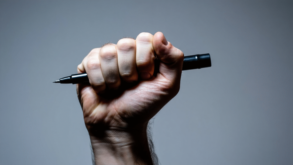 Mano che stringe penna con tensione - bisogno di controllo e ansia da perfezionismo