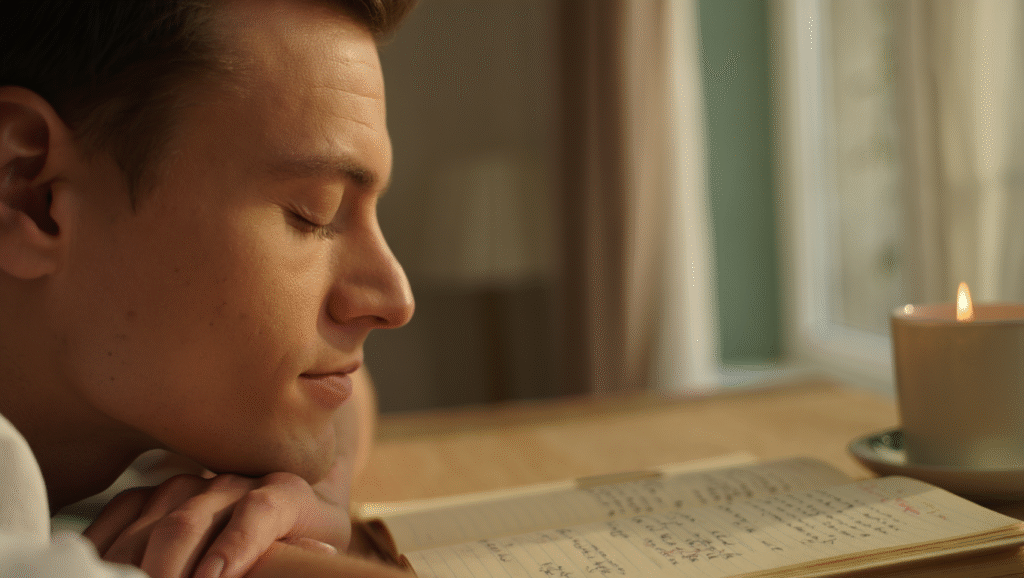 Momento di riflessione personale con candela - come stare bene da soli e trovare calma interiore