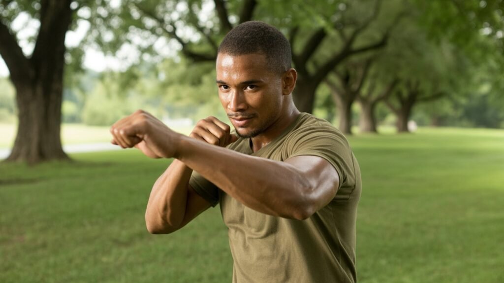 Atleta si allena all'aperto nel parco per migliorare focus mentale e performance cognitiva