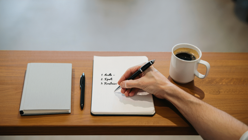 Lista scritta a mano per riprendere la routine dopo periodo difficile - disciplina morbida e crescita